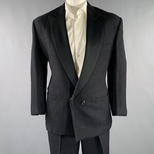 GIANNI VERSACE Size 42 Black Two Toned Wool Silk Double Breasted Tuxedo
